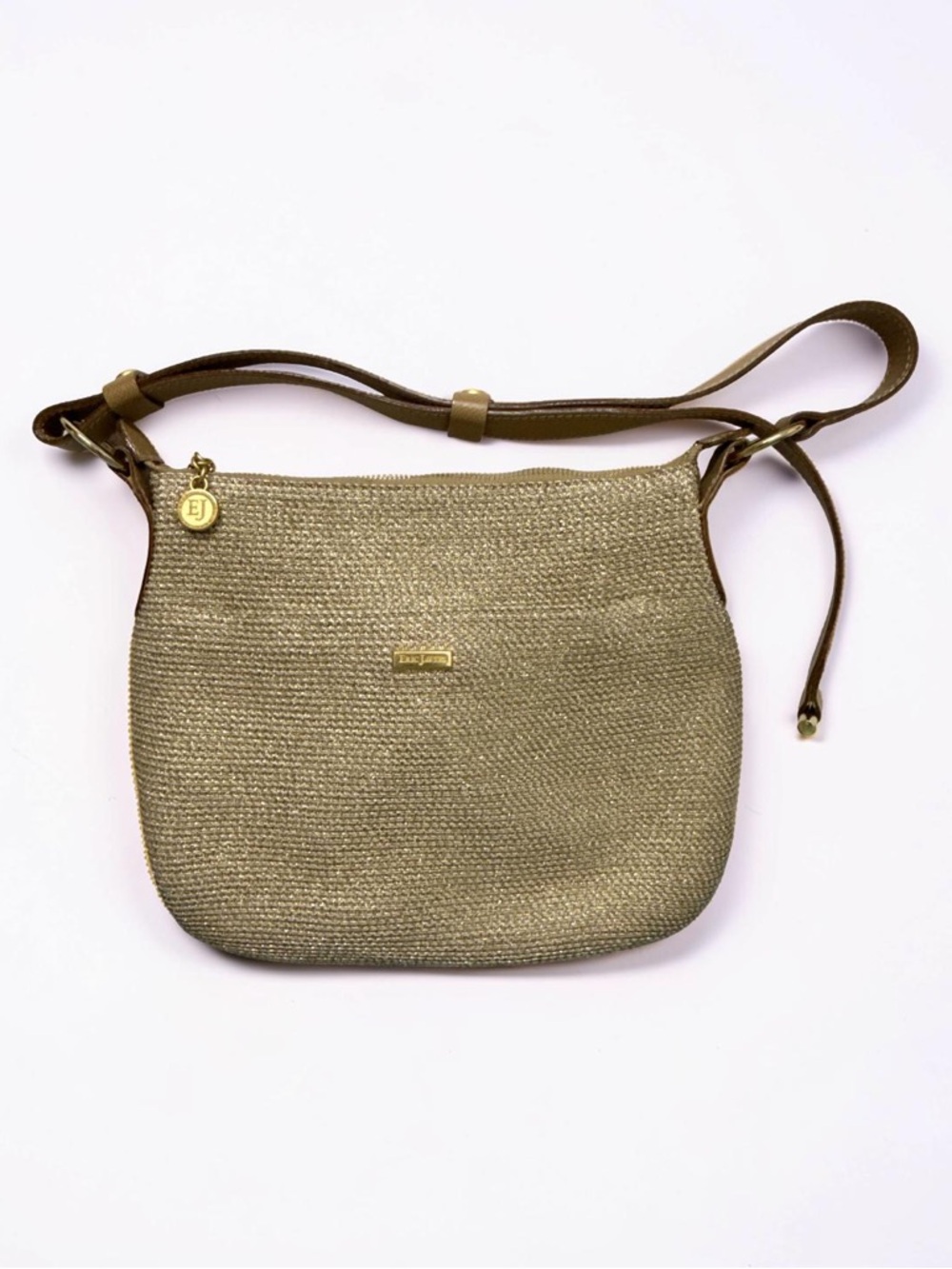 Eric Javits Woven Leather Straps Summer Shoulder  Bag